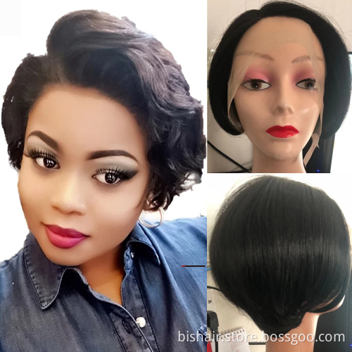 Wholesale Full Cuticle Human Hair Wig pixie cut human hair wig T Lace Frontal Brazilian Virgin Human Hair Wigs for black woman